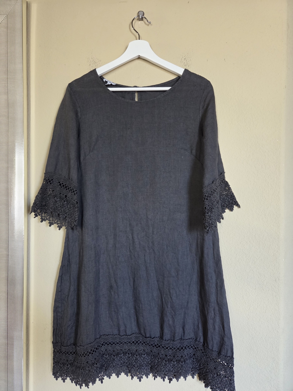 Stella Rosa Linen Lace-Trim Mini Dress in Charcoal Gray